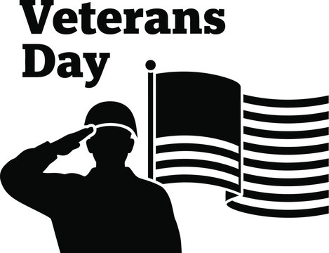 Silhouette illustration of a soldier saluting with an american flag for veterans day