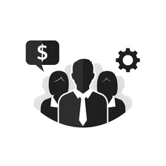 Business team with dollar sign and gear icons on transparent background people group