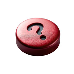 Red, round question mark button. Isolated and dimensional