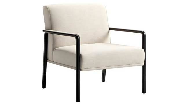 Cream fabric armchair with black metal frame on transparent background furniture