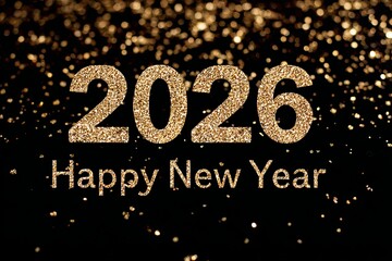 Sparkling golden numerals indicate the arrival of the year two thousand twenty six with festive greetings
