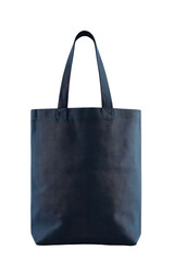 Simple dark blue tote bag with handles, isolated on a black backdrop