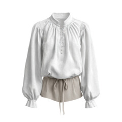White blouse with puffy sleeves and neutral tie waist
