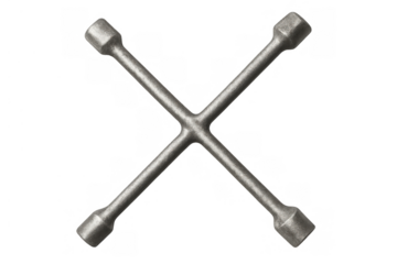 Lug wrench cross or wheel brace tool for car repair and automotive mechanics, isolated on transparent background