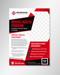 world mental health day vertical poster template. abstract geometric of mental health program flyer design with space for photo. combination red and black on element isolated on white background.
