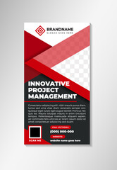 Modern corporate colorful roll up standee banner design template use combination white and red on element isolated on black background. triangle shape for photo space. vector illustration in vertical 