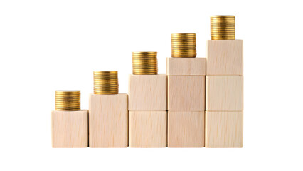 Wooden Blocks and Gold Coins Arranged in a Staircase Graph money finance