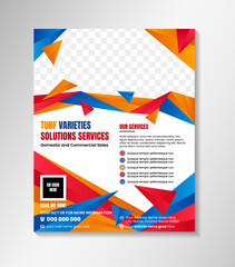 turf varieties solution services flyer design template on vertical layout. vector illustration banner with space for photo. colorful low poly concept. polygonal design wth gradient color elements