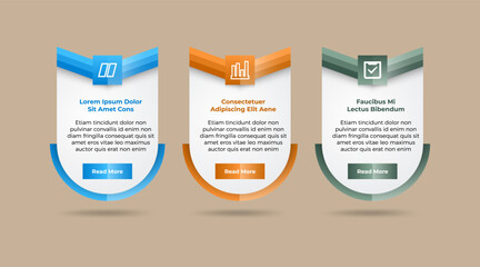 Vector infographic layout template with 3 buttons, steps, parts, options. Vertical banner with business icons and arrow design elements. three color variation can be selected.