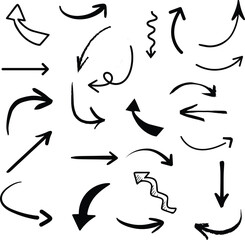 Black Hand-drawn marker arrow hand-drawn. Arrow icon. Arrow drawn with marker arrows doodle icon Hand drawn freehand different curved lines swirls  Direction pointers. Grunge  marker drawing  Vector 