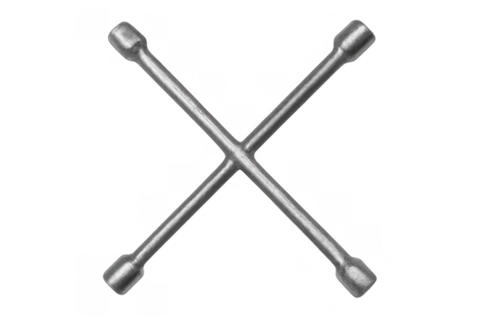 Cross wheel wrench for car maintenance, changing tire, and auto repair work with transparent background