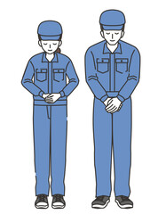 Male and female workers bowing illustration