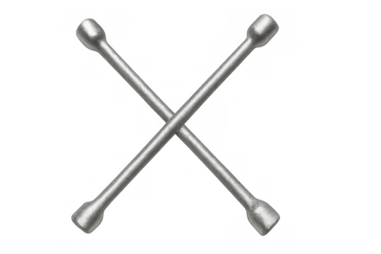 Metal cross lug wrench, also known as wheel brace, for removing or tightening wheel nuts. Isolated on transparent background