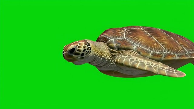 Green Sea Turtle Isolated on Green Screen - Wildlife Cutout