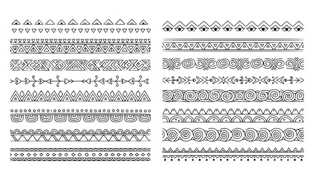 Collection of tribal ethnic seamless borders and patterns