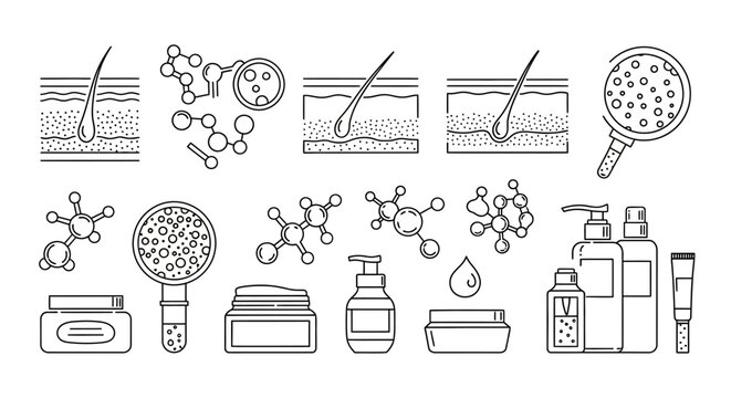 Hair and Skin Care Products Line Art Illustration. Vector Illustrations. EPS Editable