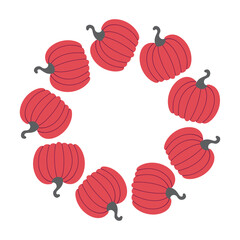 Fototapeta premium Autumn Thanksgiving Day Halloween wreaths boarder round frames of red pumpkins