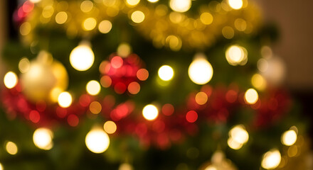 Blurred christmas lights with red and gold ornaments