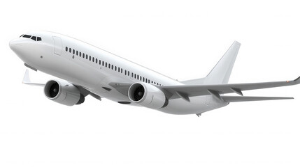 A white passenger airplane flying in the sky with a black background on a clear summer day on transparent background