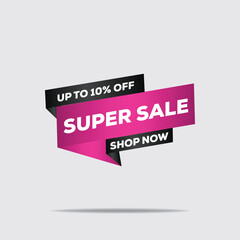 Super Sale Tag Collection – 10% Discount Black, Pink & White Labels – Vector Illustration