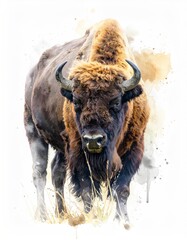 Watercolor Bison Portrait - Majestic Wildlife Art.