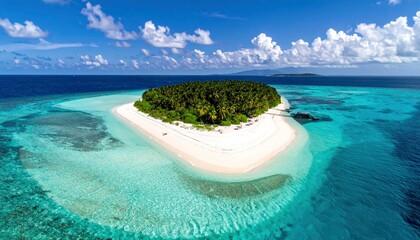 Idyllic Tropical Island Paradise - White Sand, Turquoise Water, and Lush Greenery.