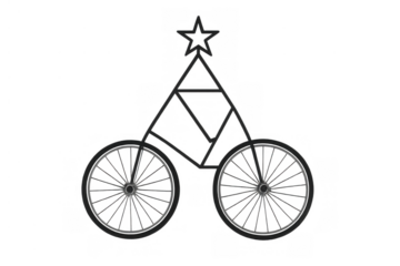 Bicycle frame forming a christmas tree with star, minimalist holiday cycling concept on transparent background