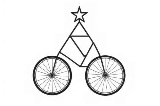 Bicycle frame forming a christmas tree with star, minimalist holiday cycling concept on transparent background - Powered by Adobe