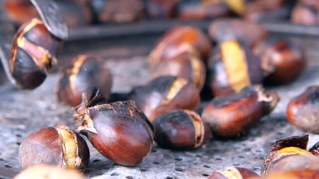 Roasting chestnuts on an open fire in autumn