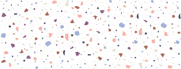 Speckle Terrazo. Classic Italian floor with pieces of marble, quartz and granite. Chaotic scattered confetti backdrop. Retro Vector illustration.