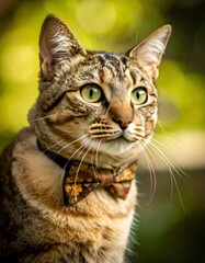 Elegant Tabby Cat with Bow Tie - A Portrait of Feline Sophistication.
