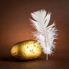 Golden Egg and Feather - A Symbol of Easter and New Beginnings.