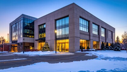 Modern Office Building at Dusk - A Symbol of Corporate Architecture.