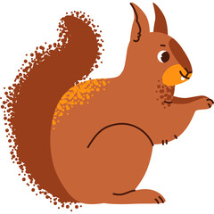 Pixel Art Squirrel Sitting Profile View With Fluffy Tail And Orange Accents On Transparent Background