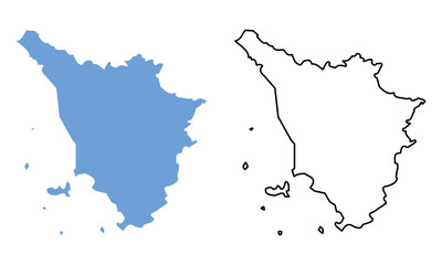 Tuscany Region of Italy map vector illustration. Map with detailed outlines and blue silhouettes