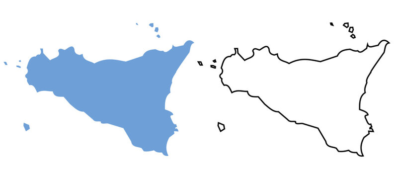 Sicily Region of Italy map vector illustration. Map with detailed outlines and blue silhouettes