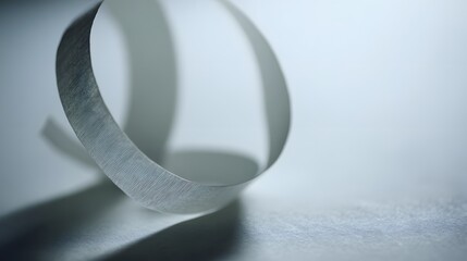 drape. A white ribbon curving downward against a minimalist gray background. wellbeing guides, coaching materials, designed for mental health education and mindfulness programs, clarifies learning.