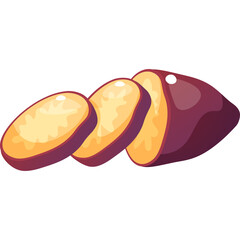 Pixel Art Sliced Sweet Potato With Purple Skin And Yellow Flesh On A Transparent Background