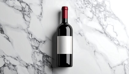 Elegant Red Wine Bottle on a Luxurious Marble Surface with Top View.