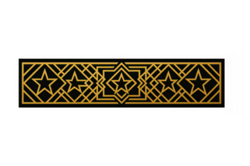 Gold art deco border design with geometric star pattern, elegant horizontal ornamental decoration on transparent background