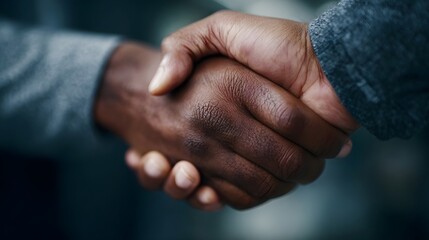 Fototapeta premium A firm handshake between two diverse hands symbolizes a successful business agreement and partnership