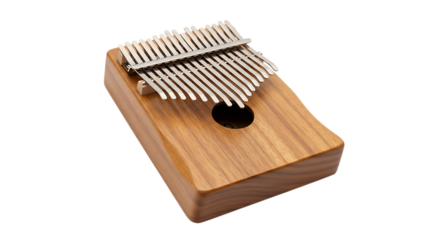 Wooden Kalimba Thumb Piano with Metal Tines and Sound Hole isolated on a transparent background musical instrument