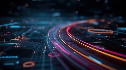 A dynamic, abstract representation of digital circuitry with vibrant colors and flowing lines, conveying a sense of technology and innovation.