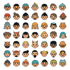 Fototapeta premium Diverse Cartoon Faces - A Collection of Unique Characters.