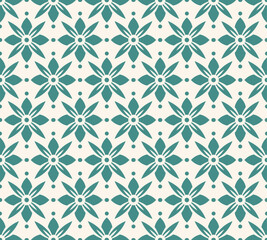 Abstract Turquoise Flower Tile Pattern on Cream Background Square Geometric Repeating