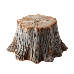 Weathered, round tree stump with textured bark, isolated on black