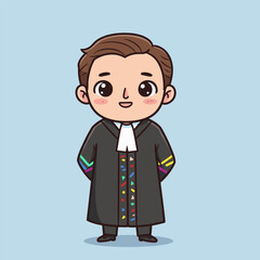 Cartoon vector illustration of a smiling businessman character in a suit standing in an office