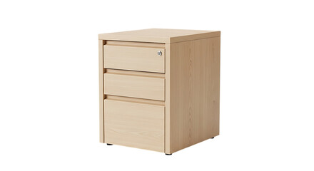 Light Wood Three Drawer Office Pedestal Cabinet with Silver Lock isolated on a transparent background
