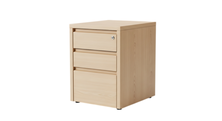 Light Wood Three Drawer Office Pedestal Cabinet with Silver Lock isolated on a transparent background