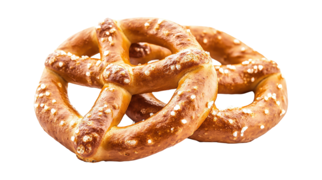 Two Mini Pretzels with Salt isolated on a transparent background